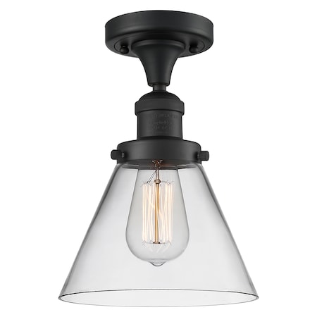 Innovations Lighting Large Cone 1-100 Watt 8 Inch Black Semi-Flush Mount With Clear Glass, 533949 517-1CH-BK-G42